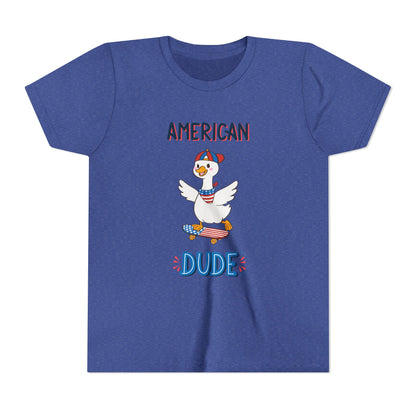 Youth Tee — "American Dude" Skateboarding Duck Graphic