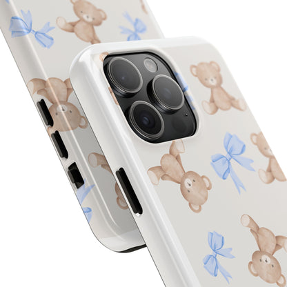Teddy Bear Phone Case with Blue Bows
