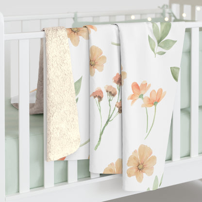 Orange Flower Sherpa Blanket - A Cozy Floral Throw