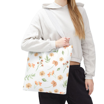 Floral Watercolor Tote Bag – Peach Blossom Pattern, Lightweight Everyday Market Tote