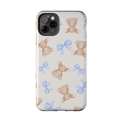 Teddy Bear Phone Case with Blue Bows