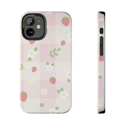 Strawberries & Flowers Tough Phone Case — Floral Fruit Protective Cover