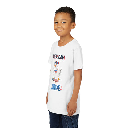 Youth Tee — "American Dude" Skateboarding Duck Graphic