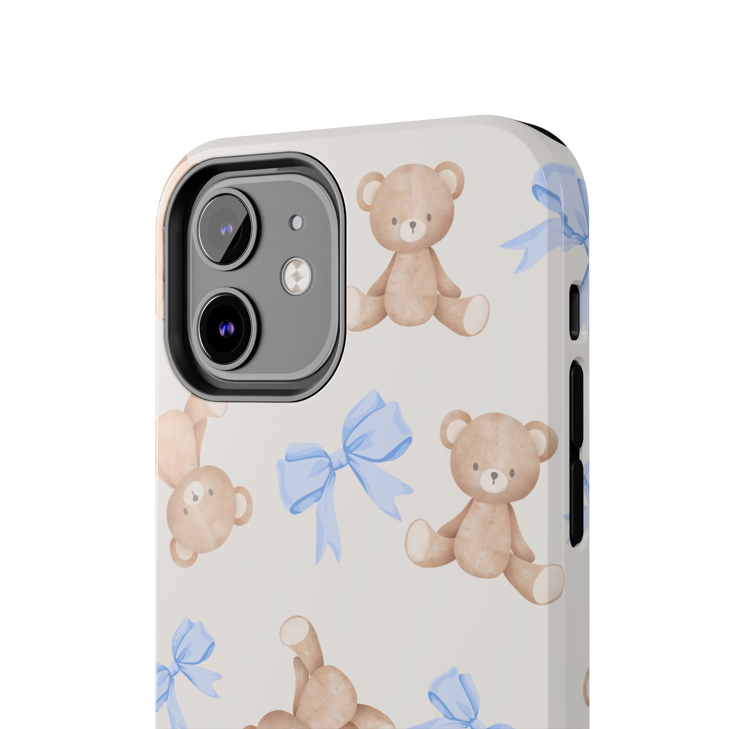 Teddy Bear Pattern Tough Phone Case — Cute Blue Bows