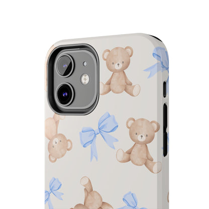 Teddy Bear Pattern Tough Phone Case — Cute Blue Bows