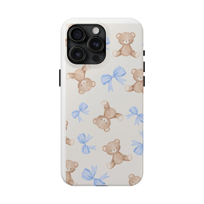 Teddy Bear Phone Case with Blue Bows