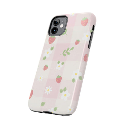Strawberries & Flowers Tough Phone Case — Floral Fruit Protective Cover