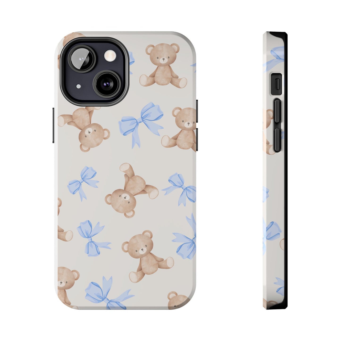 Teddy Bear Phone Case with Blue Bows