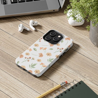Floral Peach Watercolor Tough Phone Case — Protective Botanical iPhone Case