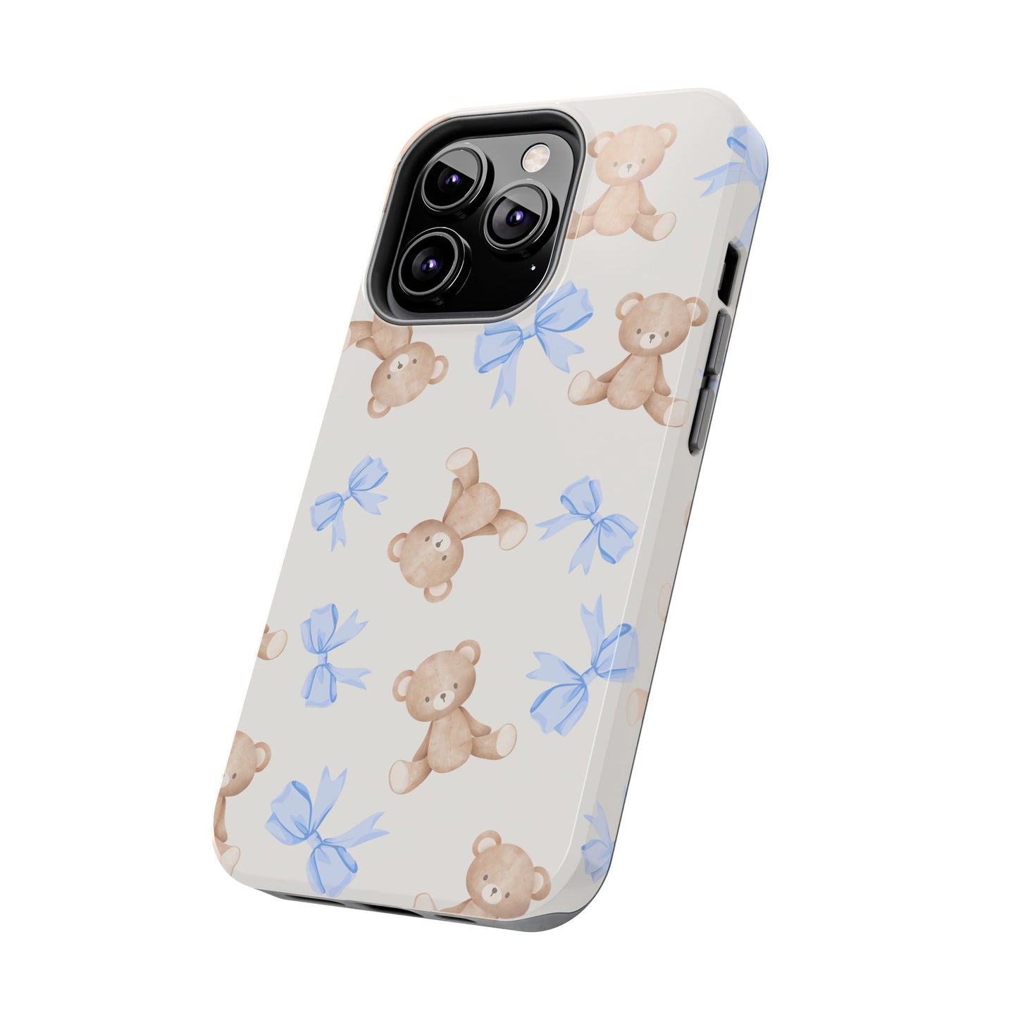 Teddy Bear Phone Case with Blue Bows