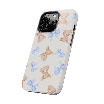Teddy Bear Phone Case with Blue Bows