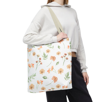 Floral Watercolor Tote Bag – Peach Blossom Pattern, Lightweight Everyday Market Tote