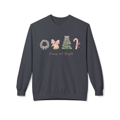 Pink Christmas Icons Crewneck Sweatshirt – Merry and Bright Holiday Pullover