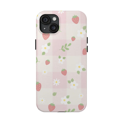 Strawberries & Flowers Tough Phone Case — Floral Fruit Protective Cover
