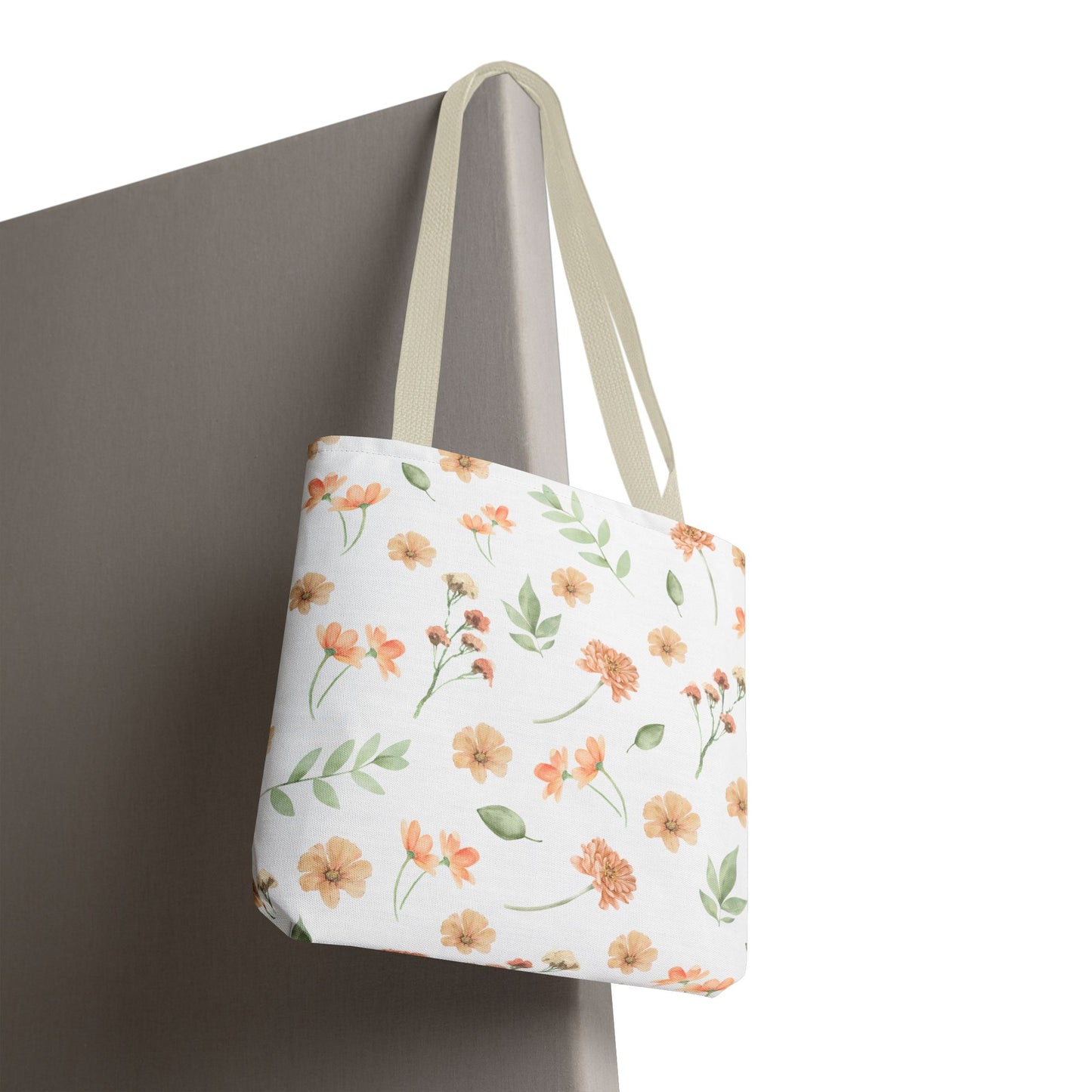 Floral Watercolor Tote Bag – Peach Blossom Pattern, Lightweight Everyday Market Tote