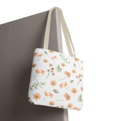 Floral Watercolor Tote Bag – Peach Blossom Pattern, Lightweight Everyday Market Tote