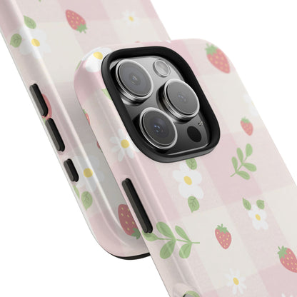 Strawberries & Flowers Tough Phone Case — Floral Fruit Protective Cover