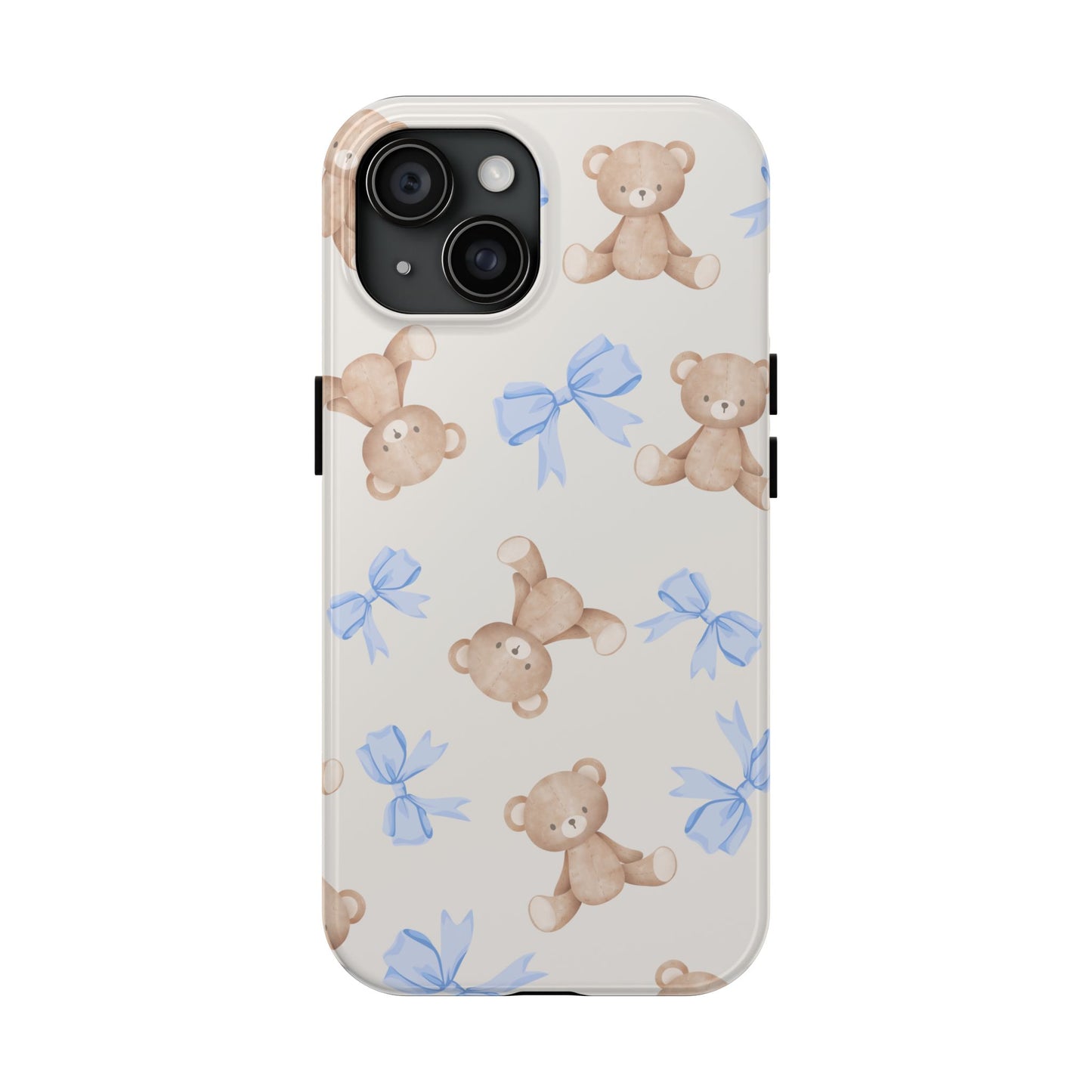 Teddy Bear Pattern Tough Phone Case — Cute Blue Bows