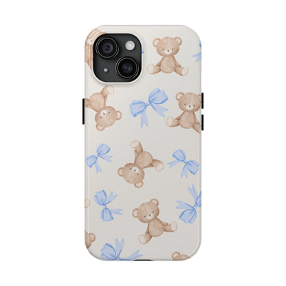 Teddy Bear Pattern Tough Phone Case — Cute Blue Bows