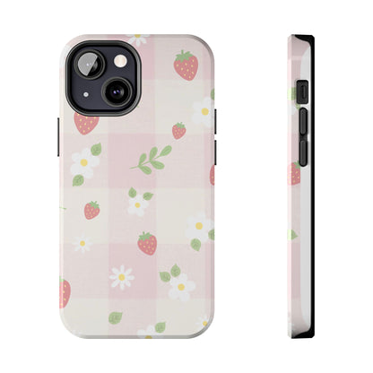 Strawberries & Flowers Tough Phone Case — Floral Fruit Protective Cover