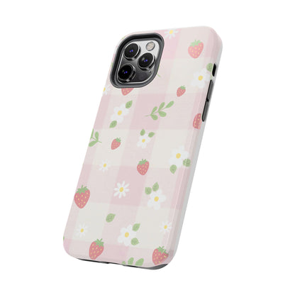 Strawberries & Flowers Tough Phone Case — Floral Fruit Protective Cover