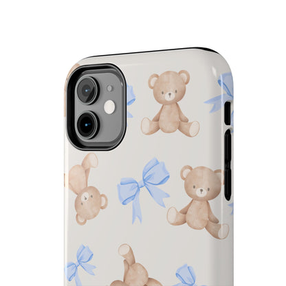 Teddy Bear Phone Case with Blue Bows