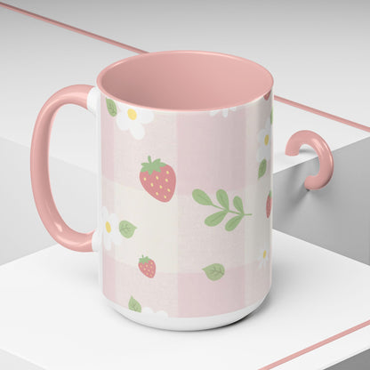 Strawberry Accent Coffee Mug — Pink or Green Interior (11oz & 15oz)