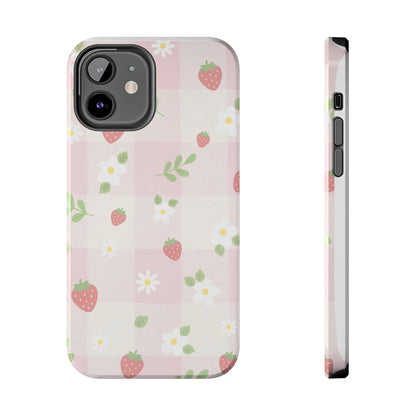 Strawberries & Flowers Tough Phone Case — Floral Fruit Protective Cover
