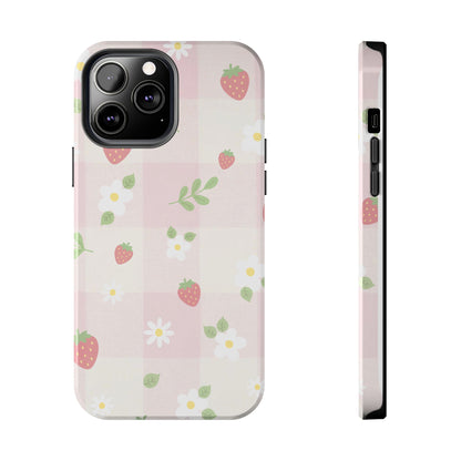 Strawberries & Flowers Tough Phone Case — Floral Fruit Protective Cover