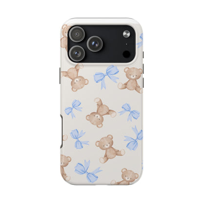 Teddy Bear Phone Case with Blue Bows