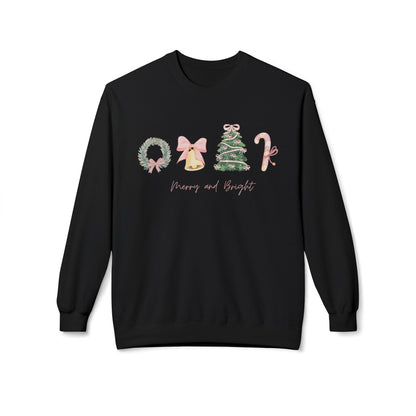 Pink Christmas Icons Crewneck Sweatshirt – Merry and Bright Holiday Pullover