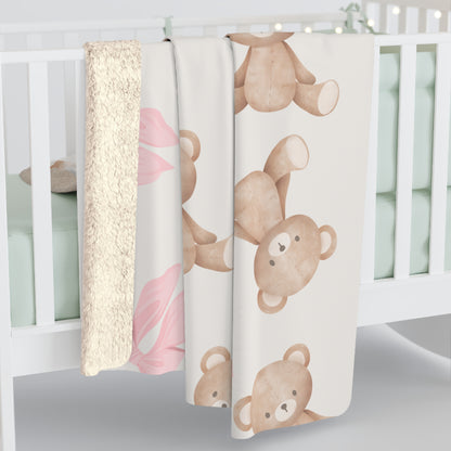 Teddy Bear Sherpa Blanket — Pink Coquette Bows