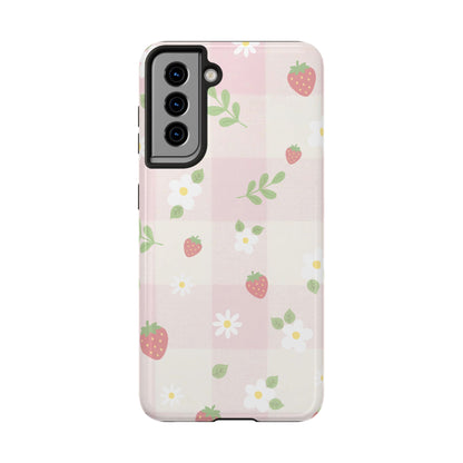 Strawberries & Flowers Tough Phone Case — Floral Fruit Protective Cover