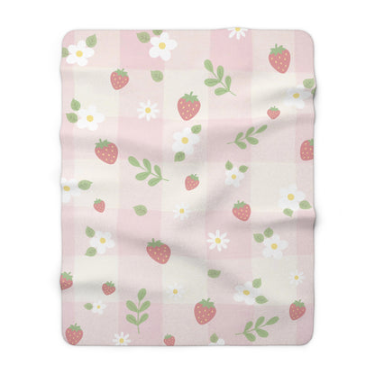 Strawberry Sherpa Fleece Blanket — Cozy Fruit Print Throw