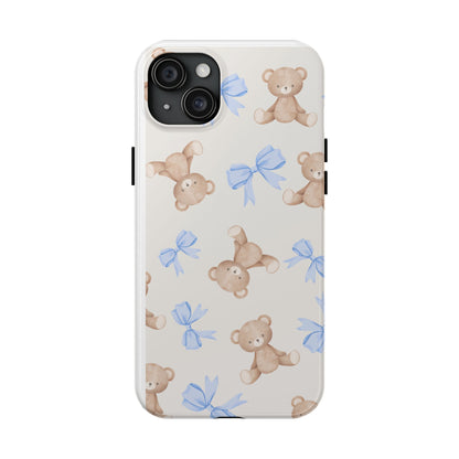 Teddy Bear Phone Case with Blue Bows