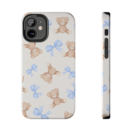 Teddy Bear Phone Case with Blue Bows