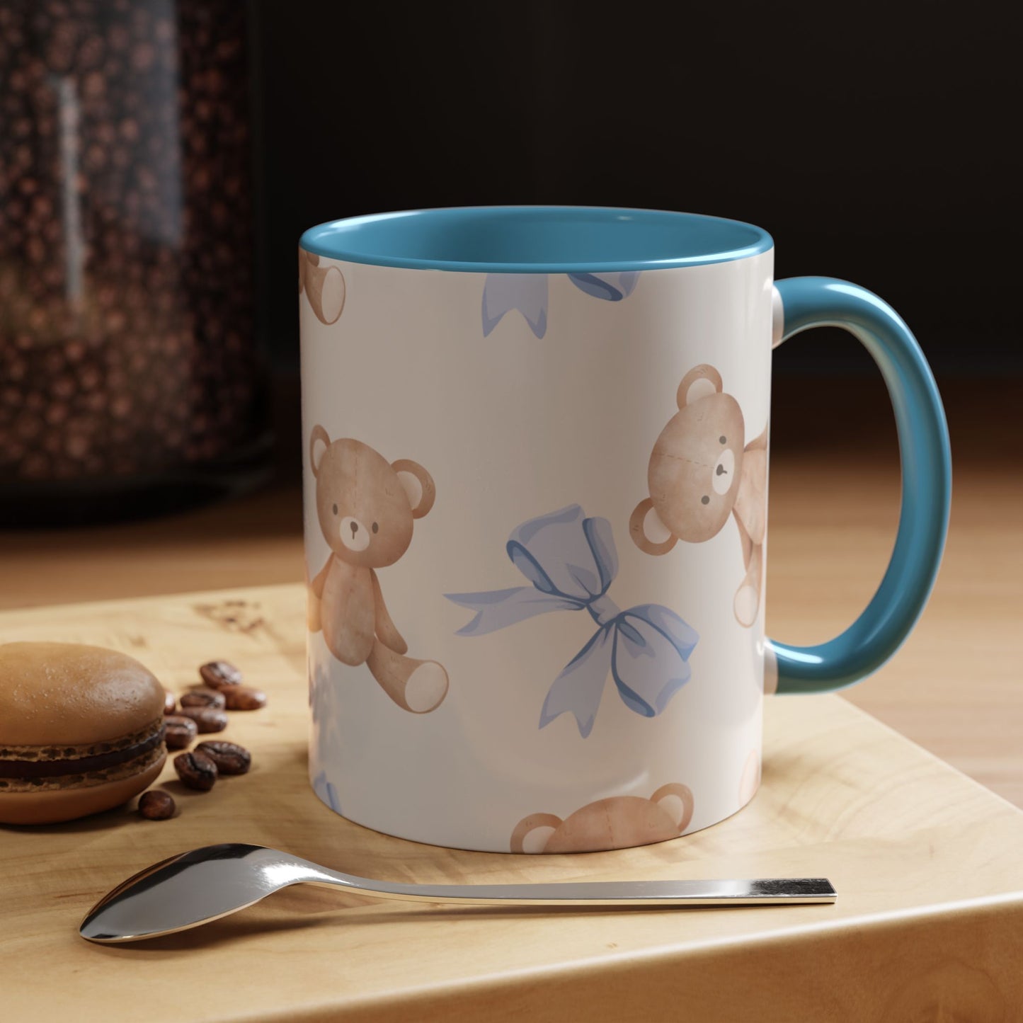Teddy Bears with Blue Bows Accent Coffee Mug — Blue Interior (11/15oz)