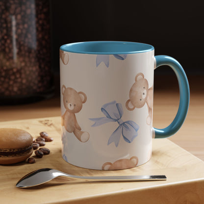 Teddy Bears with Blue Bows Accent Coffee Mug — Blue Interior (11/15oz)