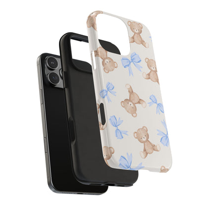 Teddy Bear Pattern Tough Phone Case — Cute Blue Bows