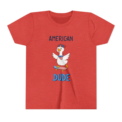 Youth Tee — "American Dude" Skateboarding Duck Graphic