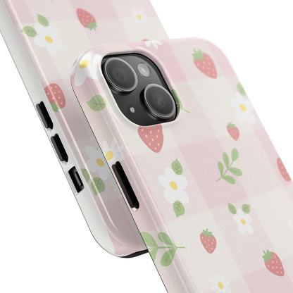 Strawberries & Flowers Tough Phone Case — Floral Fruit Protective Cover