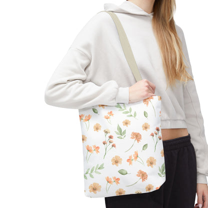 Floral Watercolor Tote Bag – Peach Blossom Pattern, Lightweight Everyday Market Tote