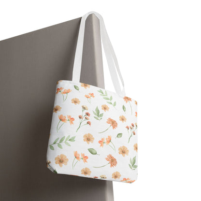 Floral Watercolor Tote Bag – Peach Blossom Pattern, Lightweight Everyday Market Tote