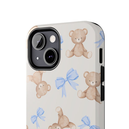 Teddy Bear Phone Case with Blue Bows