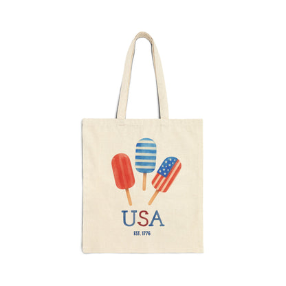 Patriotic Popsicles USA Cotton Tote Bag — 4th of July Grocery & Beach Tote