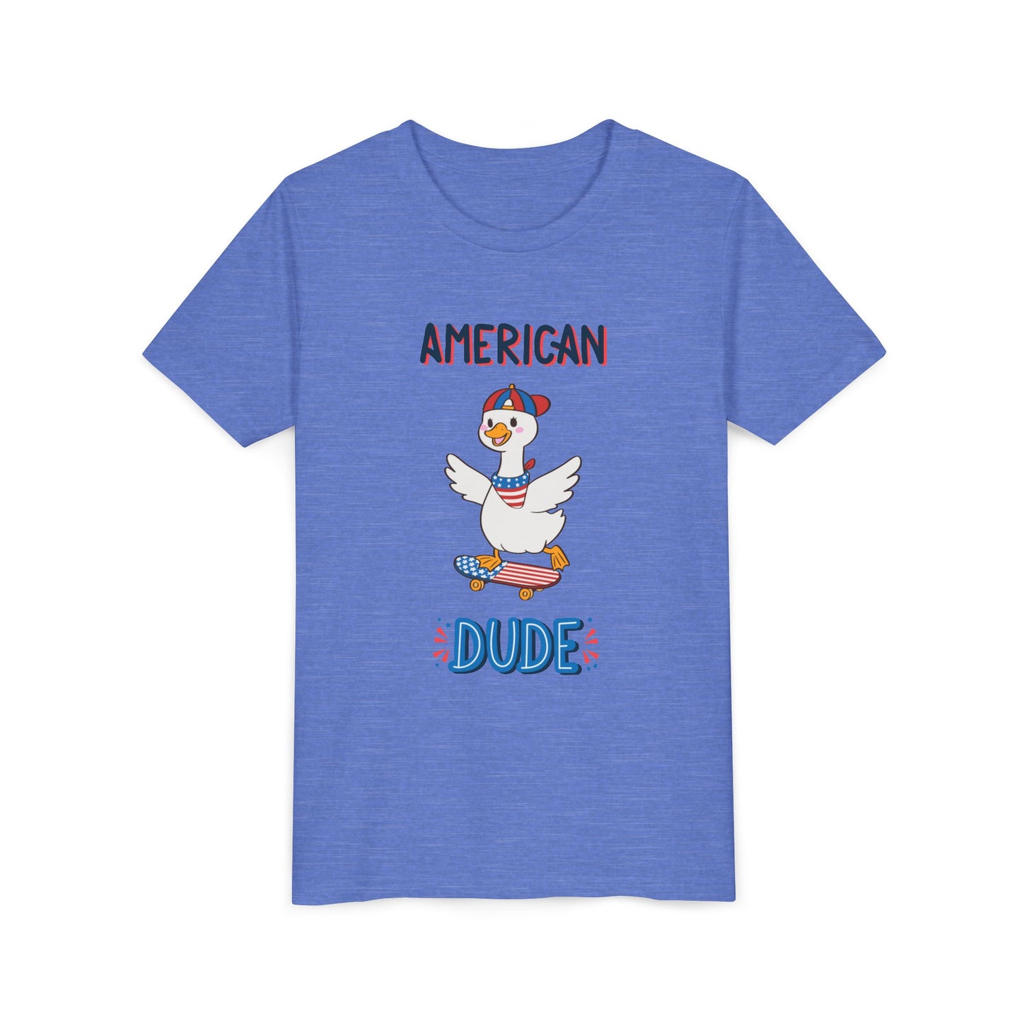 Youth Tee — "American Dude" Skateboarding Duck Graphic