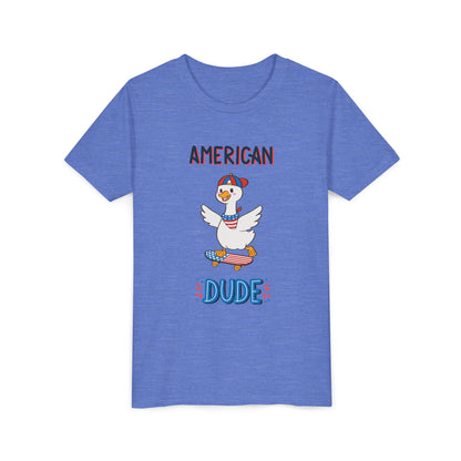 Youth Tee — "American Dude" Skateboarding Duck Graphic