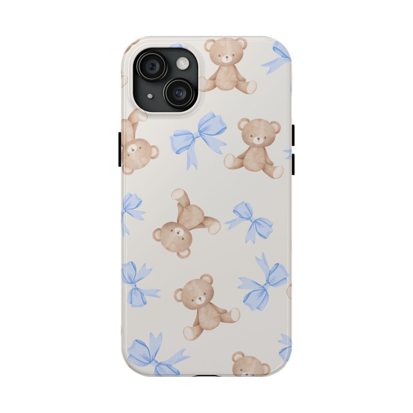 Teddy Bear Pattern Tough Phone Case — Cute Blue Bows
