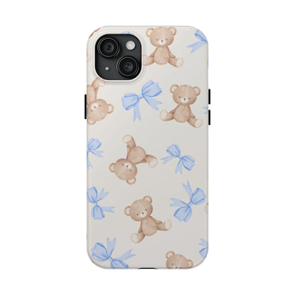 Teddy Bear Pattern Tough Phone Case — Cute Blue Bows