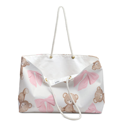 Teddy Bear Pink Bow Weekender Bag — Cute Travel Duffel for Women & Kids